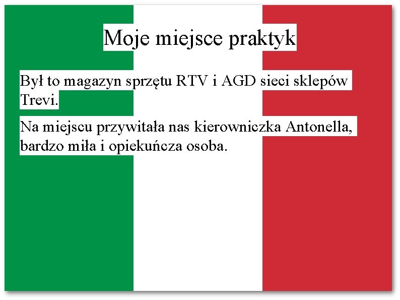 Moje miejsce praktyk Był to magazyn sprzętu RTV i AGD sieci sklepów Trevi. Na