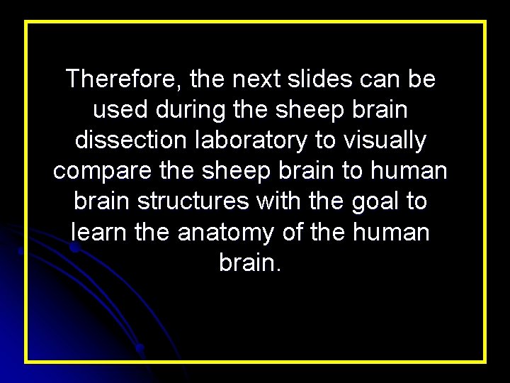 Therefore, the next slides can be used during the sheep brain dissection laboratory to