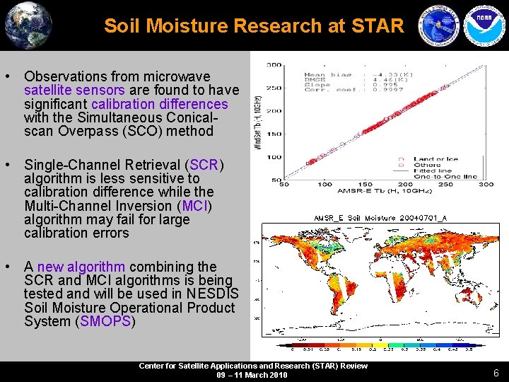 Soil Moisture Research at STAR • Observations from microwave satellite sensors are found to