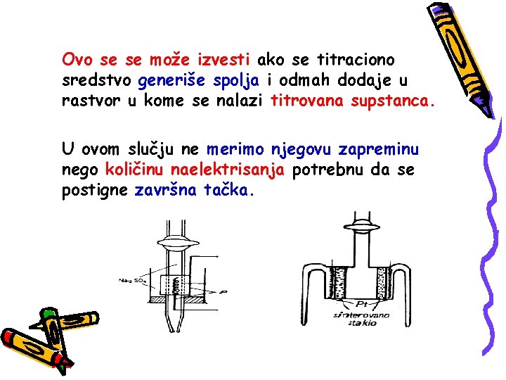 Ovo se se može izvesti ako se titraciono sredstvo generiše spolja i odmah dodaje