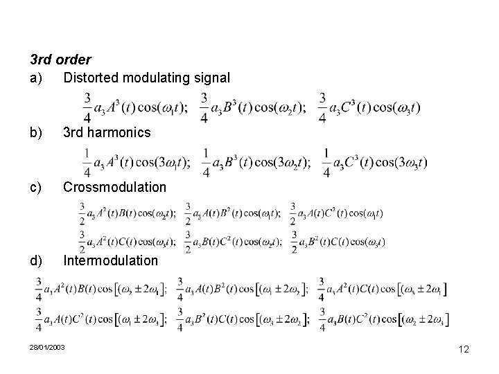 3 rd order a) Distorted modulating signal b) 3 rd harmonics c) Crossmodulation d)