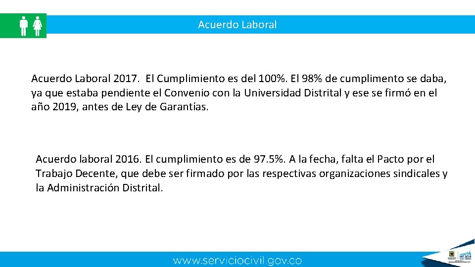 Acuerdo Laboral 2017. El Cumplimiento es del 100%. El 98% de cumplimento se daba,