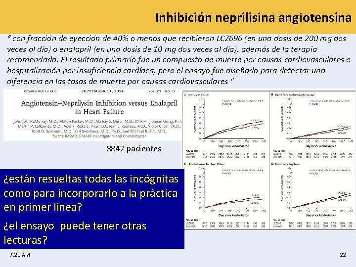 Inhibición neprilisina angiotensina “ con fracción de eyección de 40% o menos que recibieron