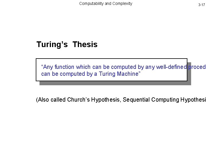 Computability and Complexity 3 -17 Turing’s Thesis “Any function which can be computed by