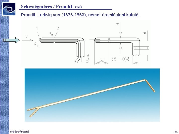 Sebességmérés / Prandtl -cső Prandtl, Ludwig von (1875 -1953), német áramlástani kutató. 2009. tavasz