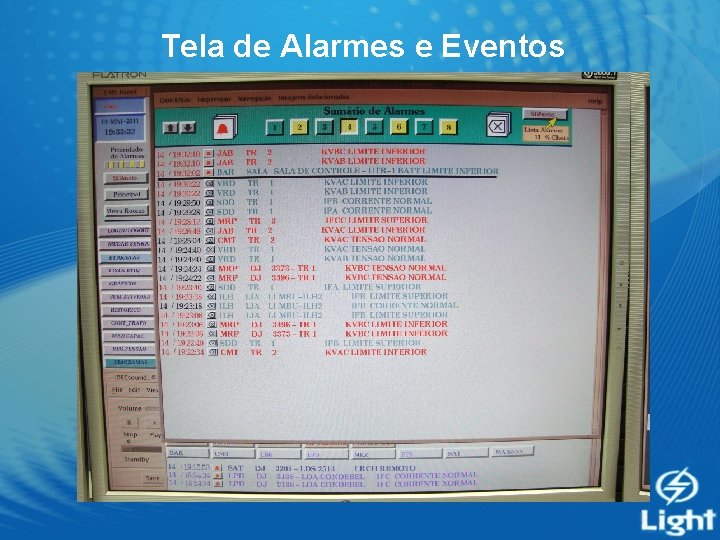 Tela de Alarmes e Eventos 