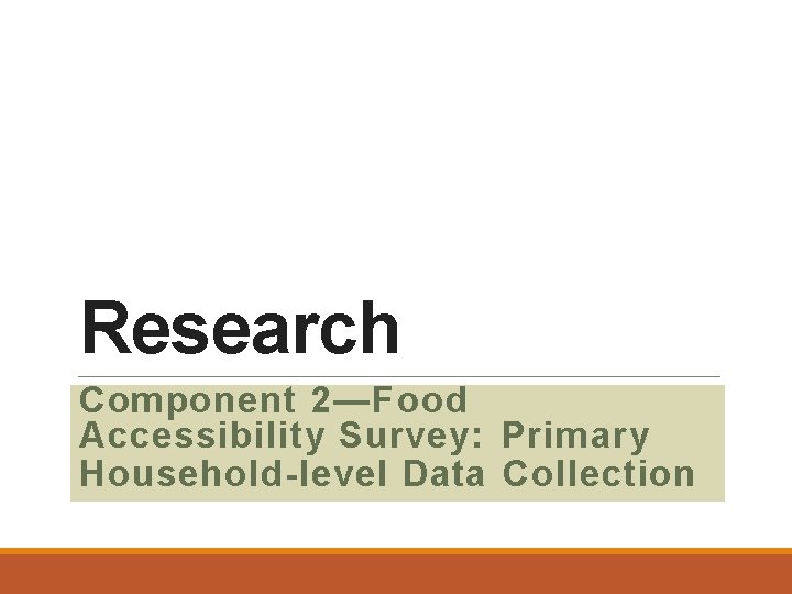 Research Component 2—Food Design Accessibility Survey: Primary Household-level Data Collection 