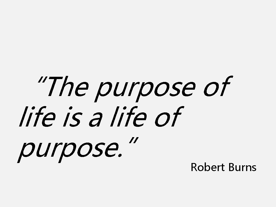 “The purpose of life is a life of purpose. ” Robert Burns 