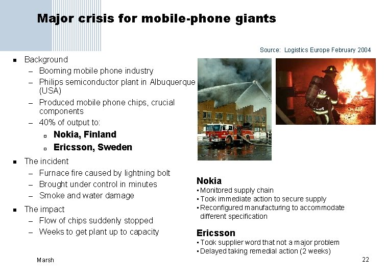 Major crisis for mobile-phone giants Source: Logistics Europe February 2004 n Background – Booming