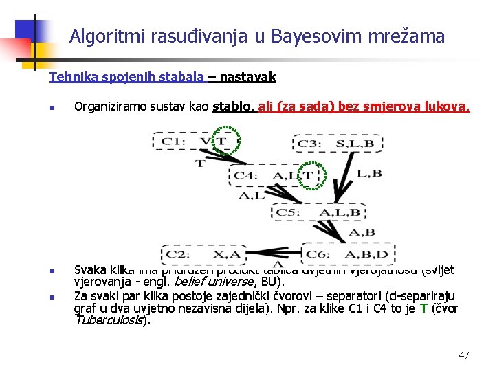 Algoritmi rasuđivanja u Bayesovim mrežama Tehnika spojenih stabala – nastavak n n n Organiziramo