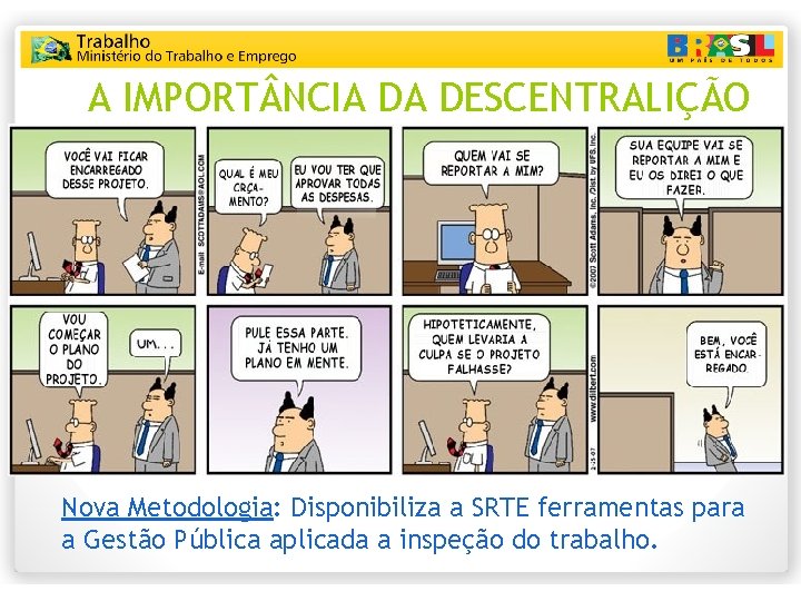 A IMPORT NCIA DA DESCENTRALIÇÃO Nova Metodologia: Disponibiliza a SRTE ferramentas para a Gestão