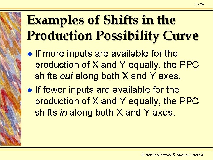 2 - 24 Examples of Shifts in the Production Possibility Curve If more inputs