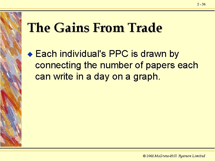 2 - 36 The Gains From Trade u Each individual's PPC is drawn by