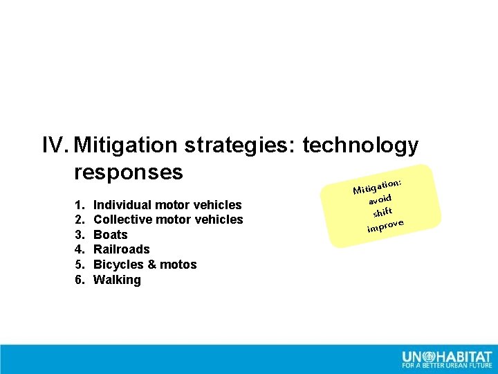 IV. Mitigation strategies: technology responses ation: 1. 2. 3. 4. 5. 6. Individual motor