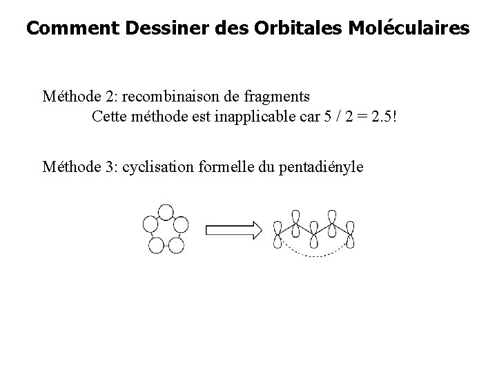 Comment Dessiner des Orbitales Moléculaires Méthode 2: recombinaison de fragments Cette méthode est inapplicable