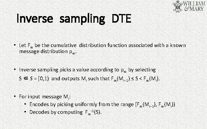 Inverse sampling DTE • Let Fm be the cumulative distribution function associated with a