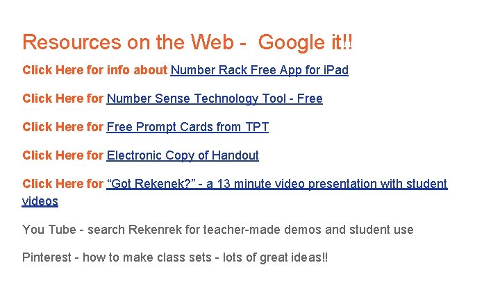 Resources on the Web - Google it!! Click Here for info about Number Rack