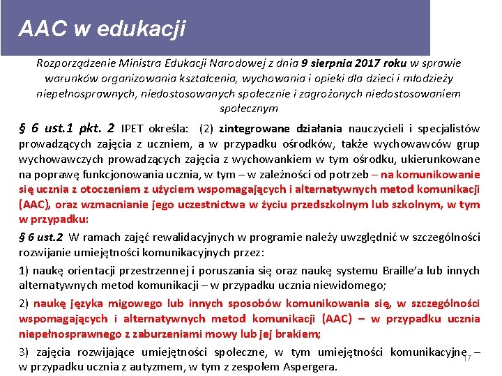 AAC w edukacji Rozporządzenie Ministra Edukacji Narodowej z dnia 9 sierpnia 2017 roku w