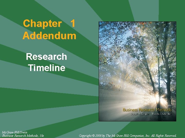 Chapter 1 Addendum Research Timeline Mc. Graw-Hill/Irwin Business Research Methods, 10 e Copyright ©