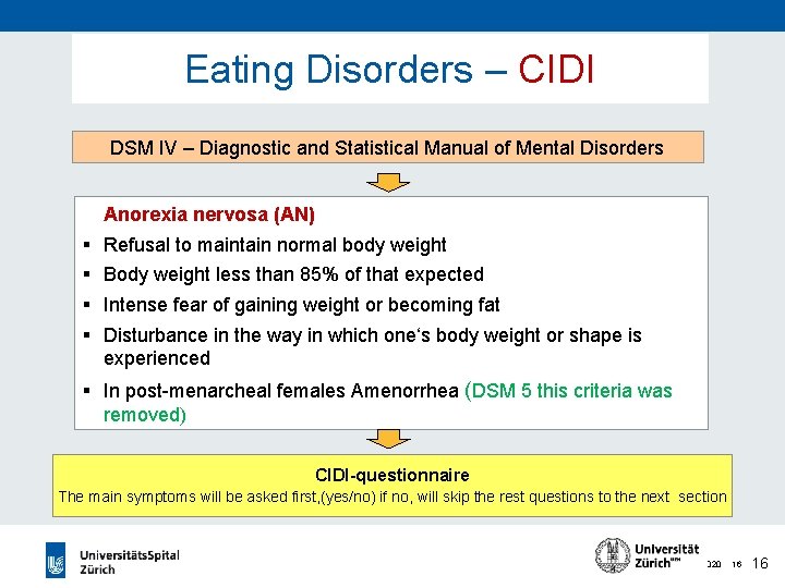 Eating Disorders – CIDI DSM IV – Diagnostic and Statistical Manual of Mental Disorders