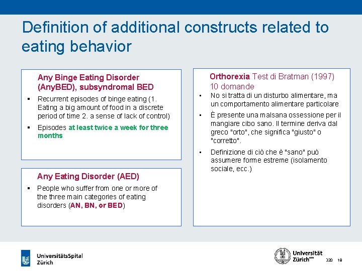 Definition of additional constructs related to eating behavior Any Binge Eating Disorder (Any. BED),