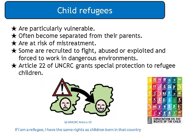 Child refugees ★ Are particularly vulnerable. ★ Often become separated from their parents. ★