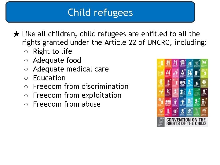 Child refugees ★ Like all children, child refugees are entitled to all the rights