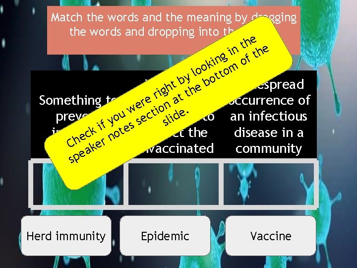 Match the words and the meaning by dragging the words and dropping into the