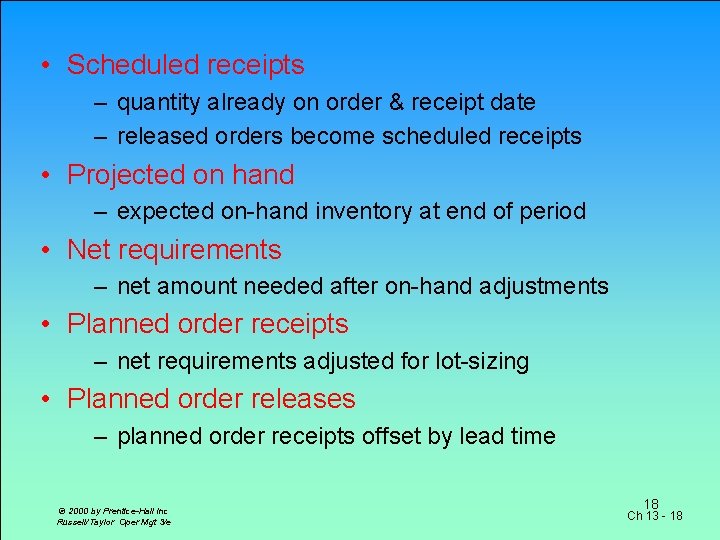 • Scheduled receipts – quantity already on order & receipt date – released