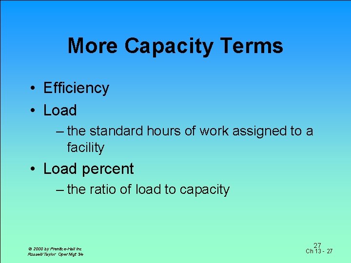 More Capacity Terms • Efficiency • Load – the standard hours of work assigned