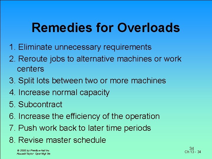 Remedies for Overloads 1. Eliminate unnecessary requirements 2. Reroute jobs to alternative machines or