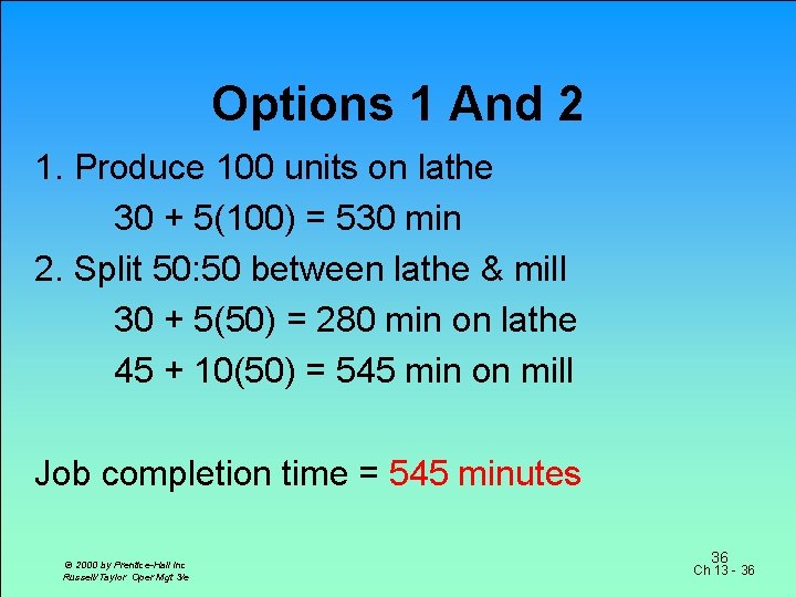 Options 1 And 2 1. Produce 100 units on lathe 30 + 5(100) =