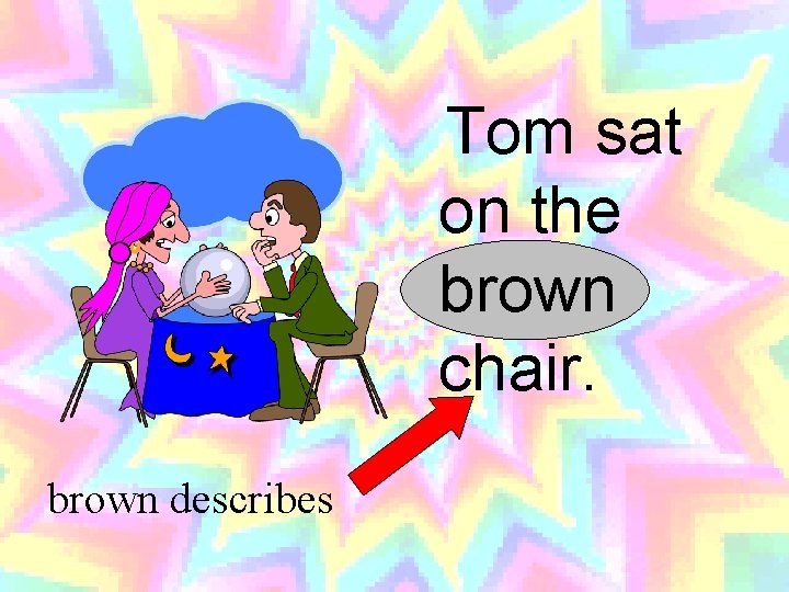 Tom sat on the brown chair. brown describes 