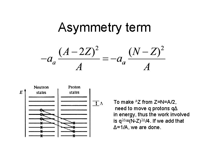 Asymmetry term To make AZ from Z=N=A/2, need to move q protons qΔ in
