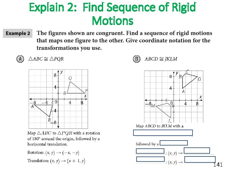 Explain 2: Find Sequence of Rigid Motions Reflection over the Y-axis Translation Reflection (-x,