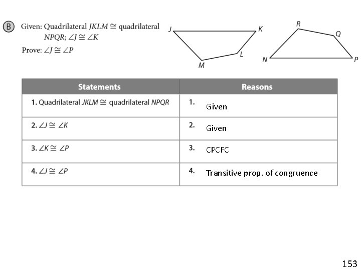 Given CPCFC Transitive prop. of congruence 153 