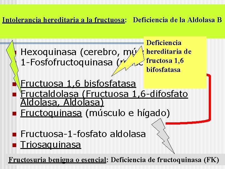 Enzimas del metabolismo de Fructuosa: Intolerancia hereditaria a la fructuosa: Deficiencia de la Aldolasa