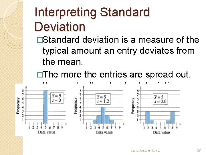 Interpreting Standard Deviation �Standard deviation is a measure of the typical amount an entry