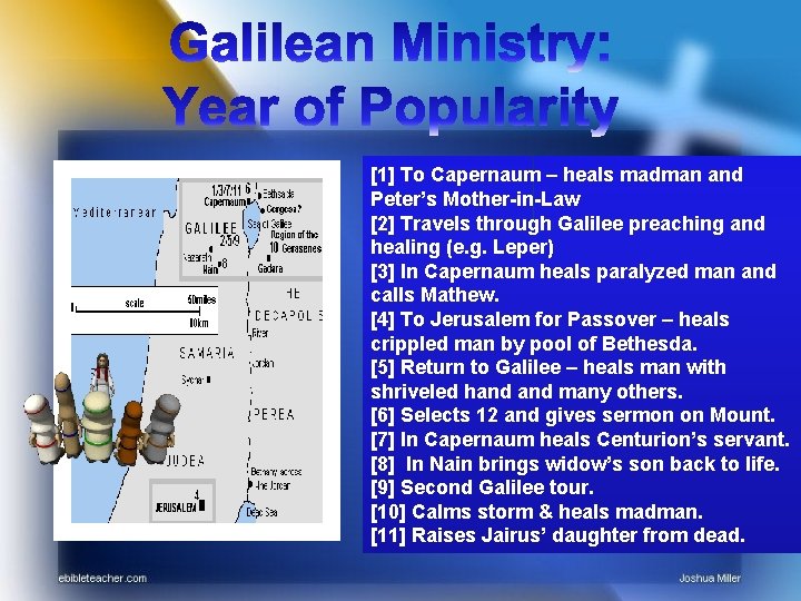 [1] To Capernaum – heals madman and Peter’s Mother-in-Law [2] Travels through Galilee preaching
