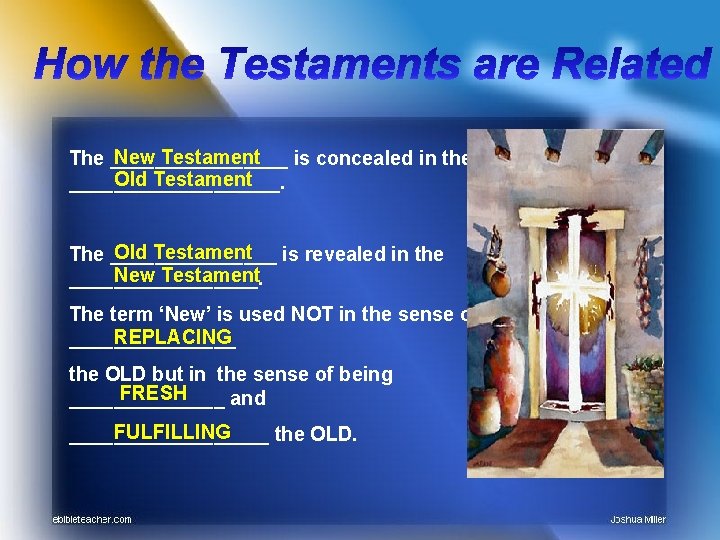 New Testament The ________ is concealed in the Old Testament __________ Old Testament The