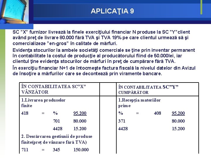APLICAŢIA 9 SC ”X” furnizor livrează la finele exerciţiului financiar N produse la SC APLICAŢIA 9 SC ”X” furnizor livrează la finele exerciţiului financiar N produse la SC