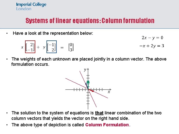 Systems of linear equations: Column formulation • Have a look at the representation below:
