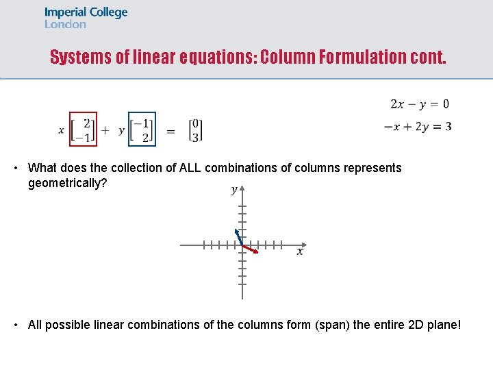 Systems of linear equations: Column Formulation cont. • What does the collection of ALL