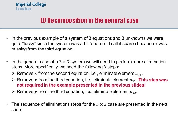 LU Decomposition in the general case 