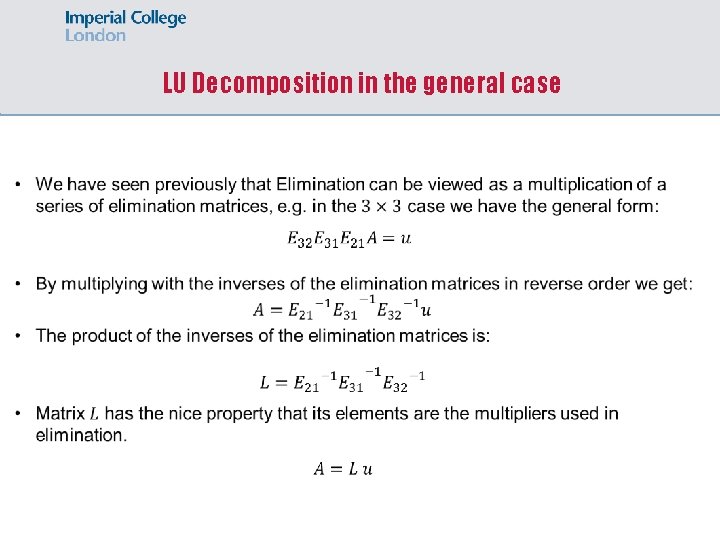 LU Decomposition in the general case 