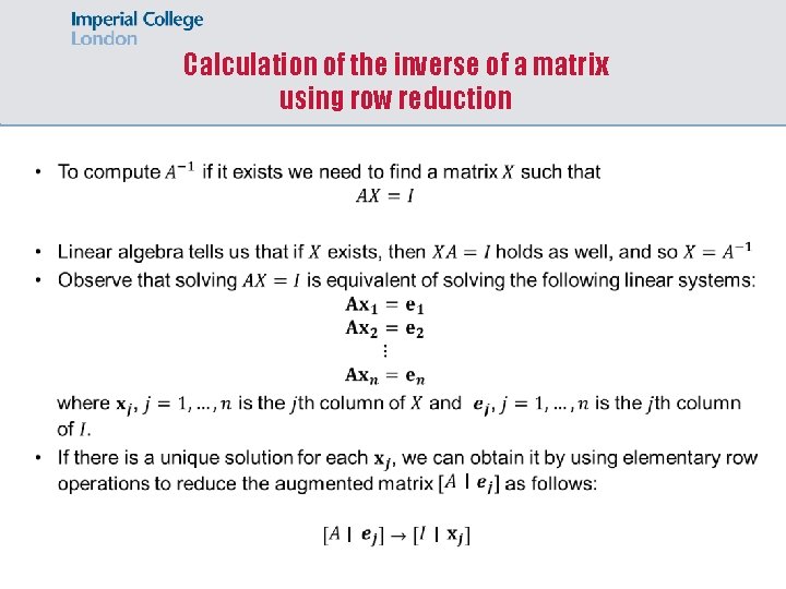 Calculation of the inverse of a matrix using row reduction 