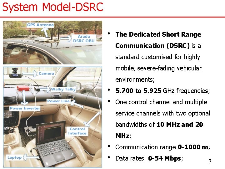 System Model-DSRC • The Dedicated Short Range Communication (DSRC) is a standard customised for