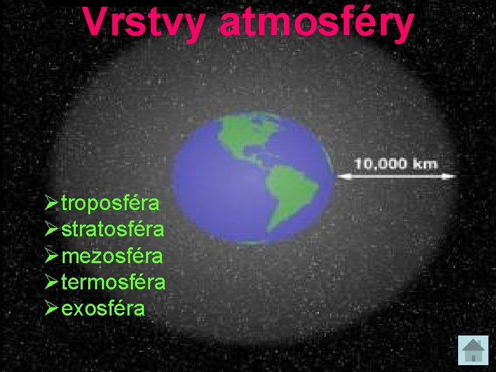 Vrstvy atmosféry Øtroposféra Østratosféra Ømezosféra Øtermosféra Øexosféra Vrstvy atmosféry Øtroposféra Østratosféra Ømezosféra Øtermosféra Øexosféra