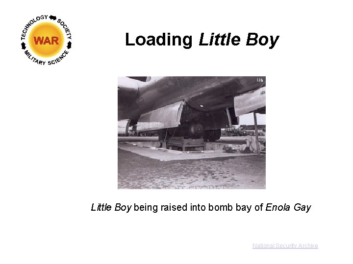 Loading Little Boy being raised into bomb bay of Enola Gay National Security Archive