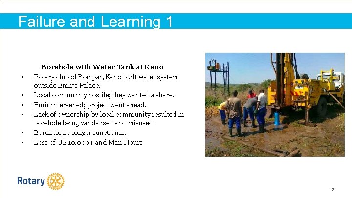 Failure and Learning 1 • • • Borehole with Water Tank at Kano Rotary